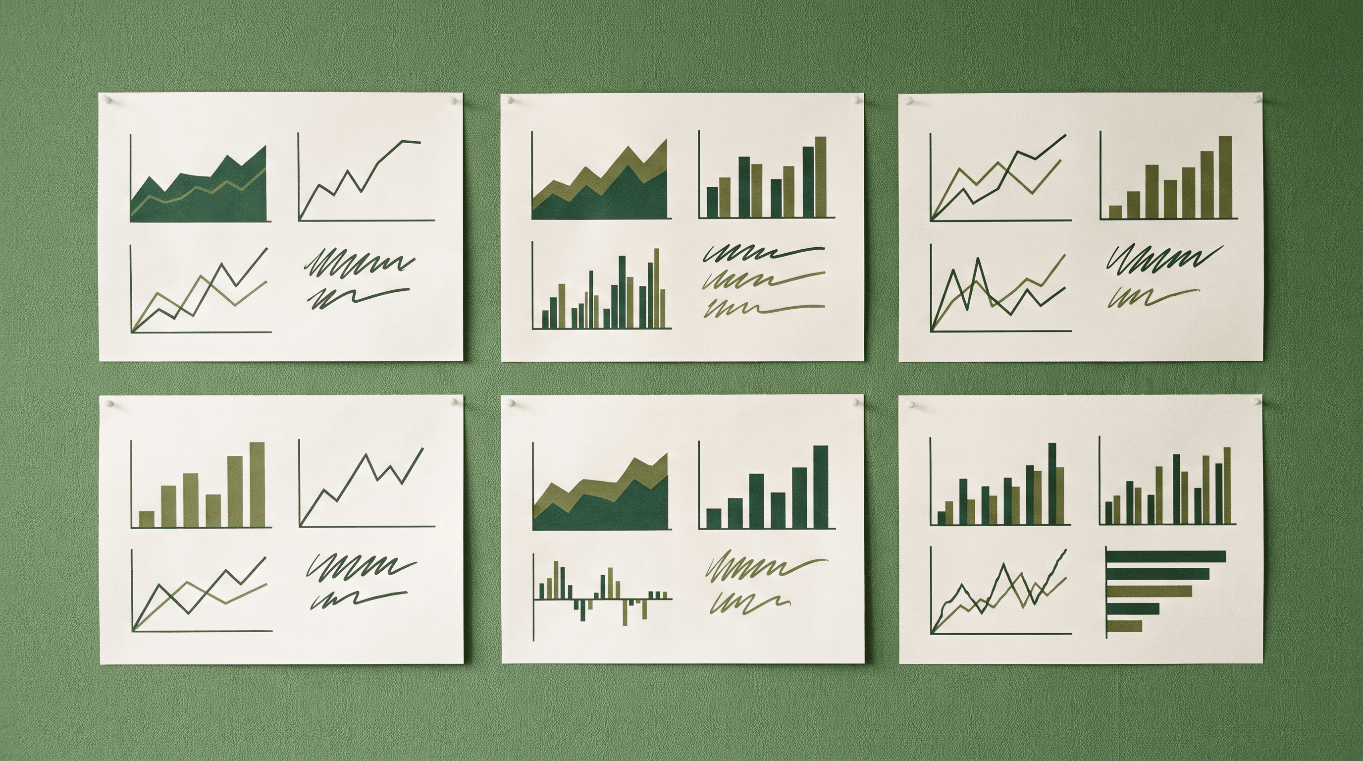 Grade de gráficos de indicadores desenhados no padrão visual da Atomia
